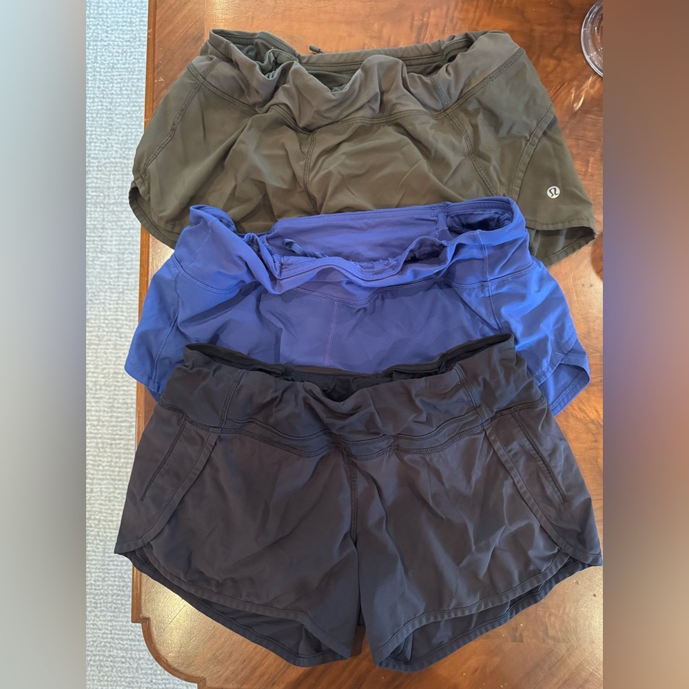 Set of 3 pairs of Lululemon shorts. Used. Ok condition.